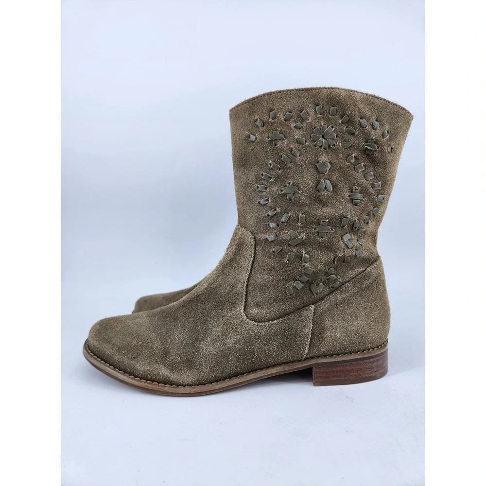 Jack Rogers Kaitlin Mid Calf Boots Womens 7M Brown Suede Whipstitch Pull‎ On